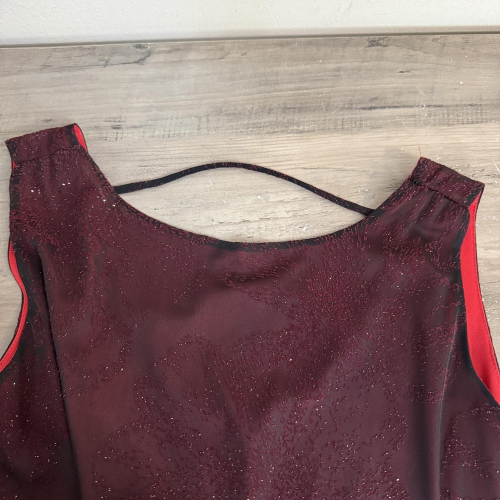 Y2K 90s Lisa Jo Dress Women 12 Red Black Mesh Glitter Sheer Whimsigoth Vamp READ - Picture 7 of 10
